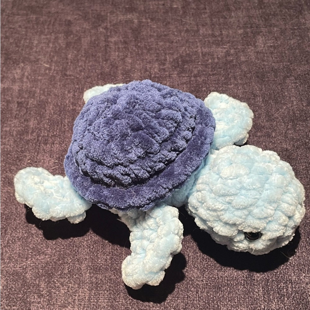 Handmade Crochet Plush Blue and Light Blue Sea Turtle Toy Amigurumi - Picture 3 of 6